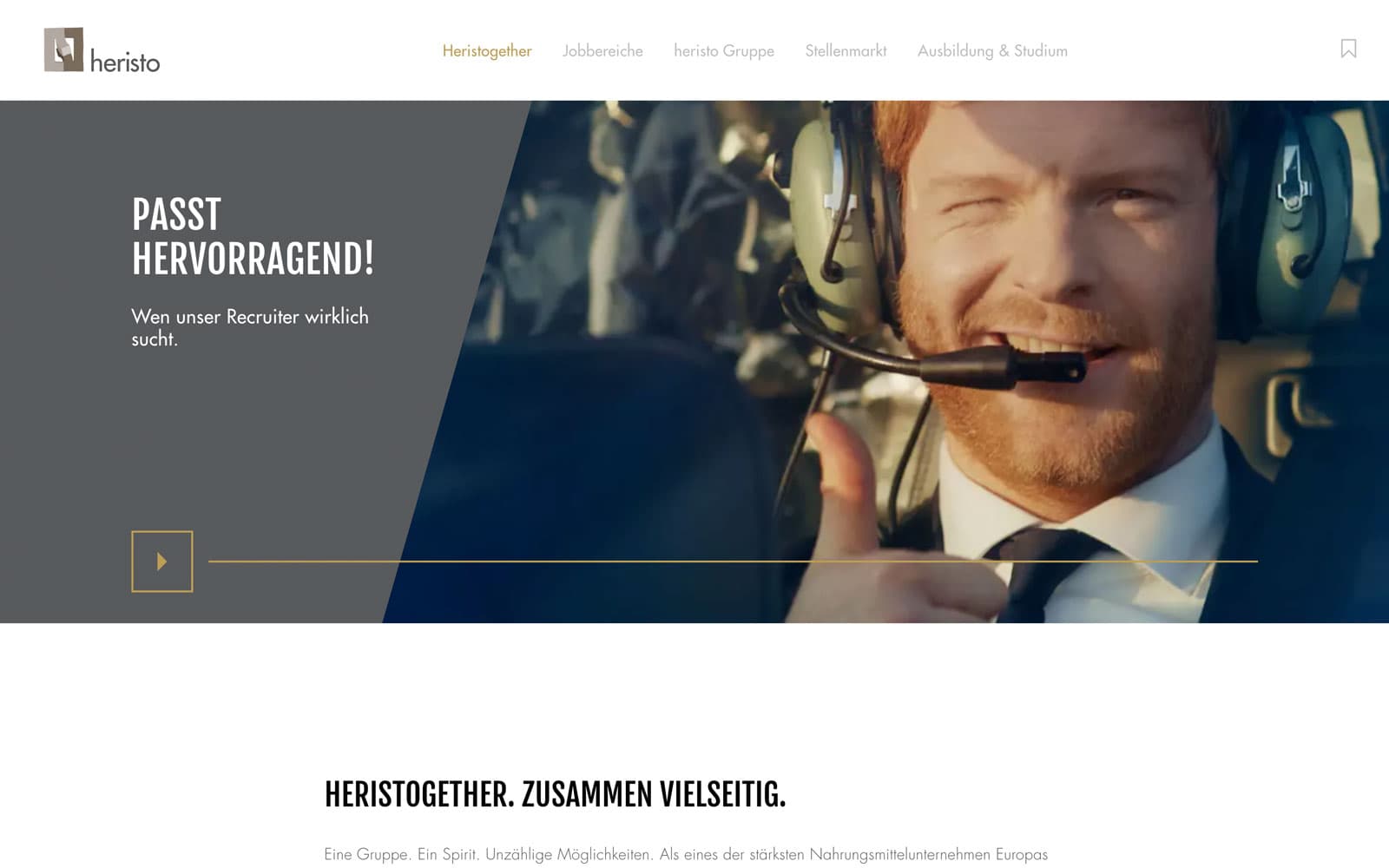 Screenshot der heristo Employer-Branding-Website mit dem Slogan 'PASST HERVORRAGEND!'