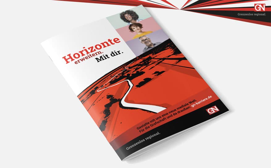 Employer-Branding-Broschüre der Grafschafter Nachrichten mit dem Slogan 'Horizonte gemeinsam mit dir'