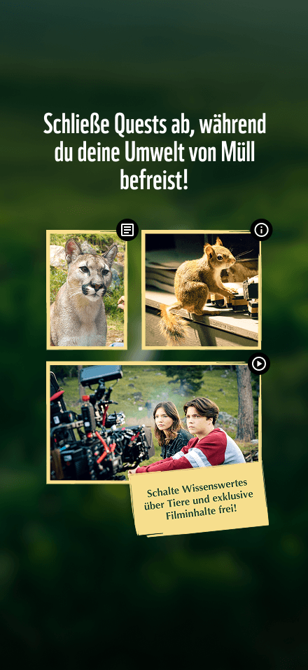 Woodwalkers-App Questübersicht mit Tierfotos und Freischalt-System für Wissenswertes und Filminhalte