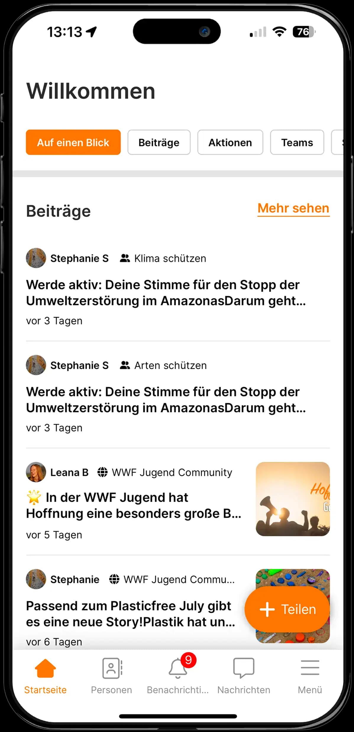 Screenshot von WWF Jugend App