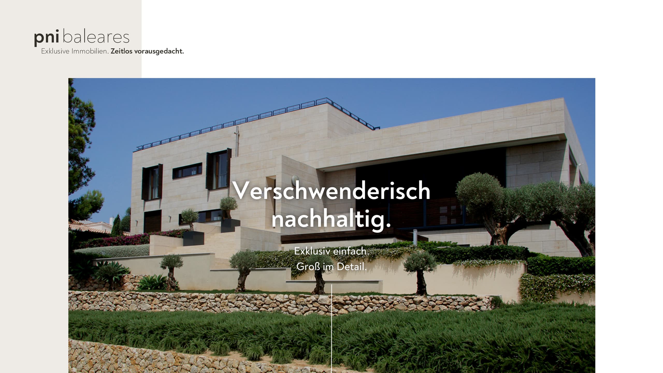 Modernes Steinhaus auf Mallorca mit mediterranem Garten – Keyvisual der Marke PNI Baleares