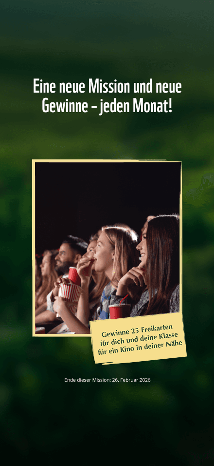 Woodwalkers-App-Screenshot: Monatliche Mission mit Kino-Gewinnspiel – 25 Freikarten für Schüler und Klasse