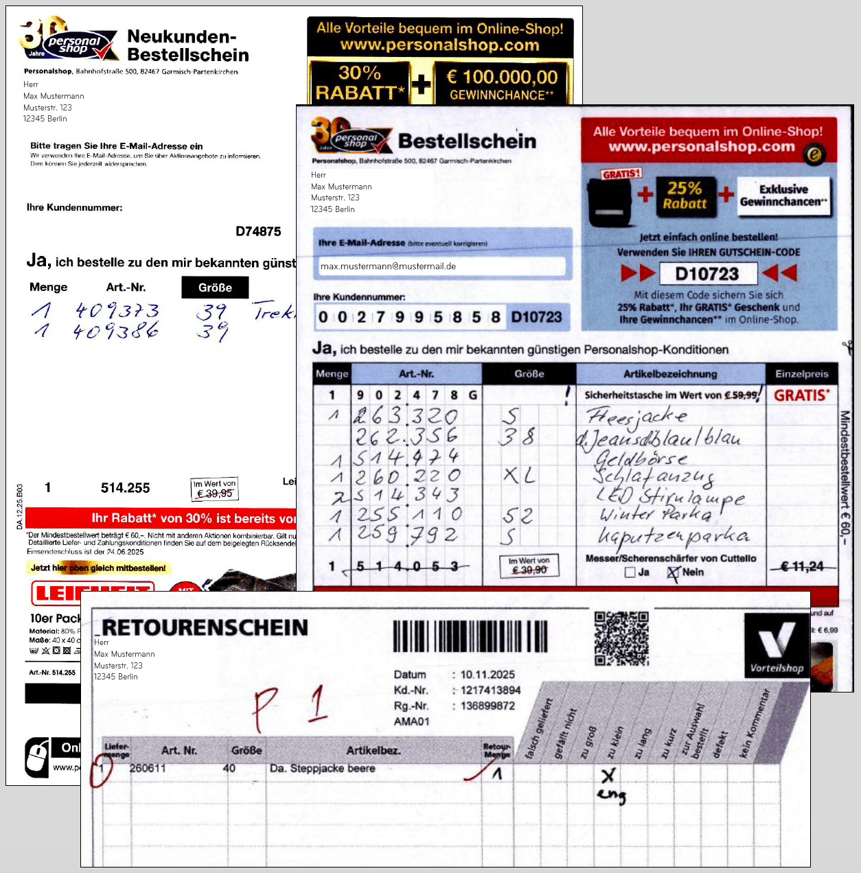 Bestellscheine Personalshop Max Mustermann