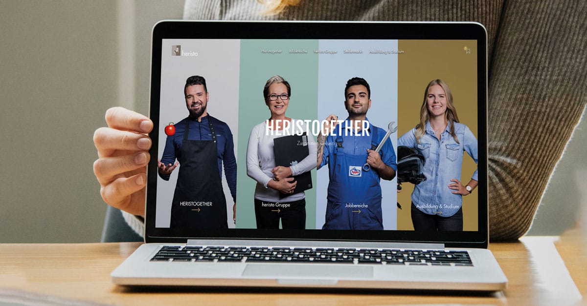 Das neue heristo Karriereportal HERISTOGETHER auf einem Laptop-Display