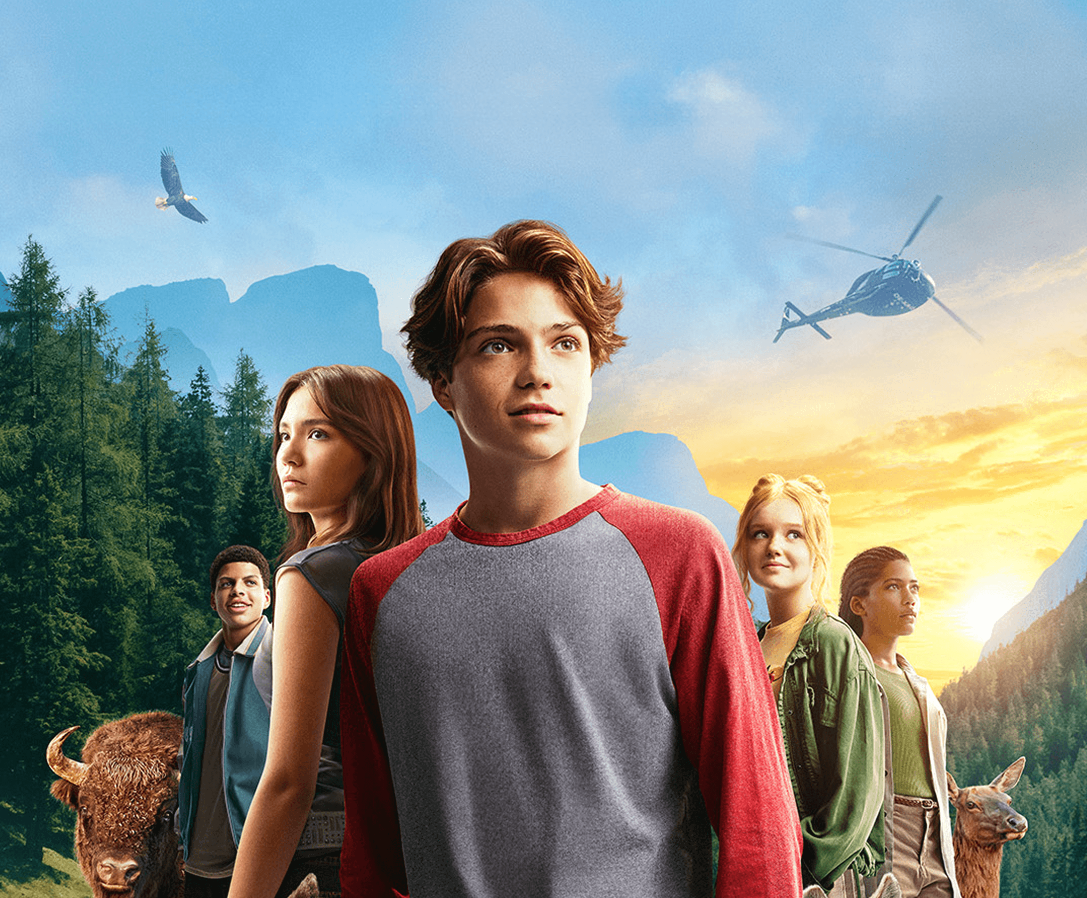 Woodwalkers-Poster mit Jugendlichen in wilder Berglandschaft — Kampagnenmotiv der WWF-PandAktiv-App