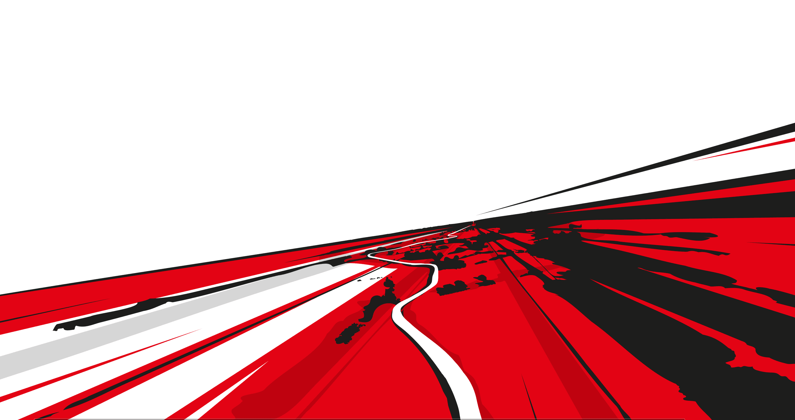 Dynamische Grafik in Rot-Schwarz-Weiß mit perspektivischen Linien