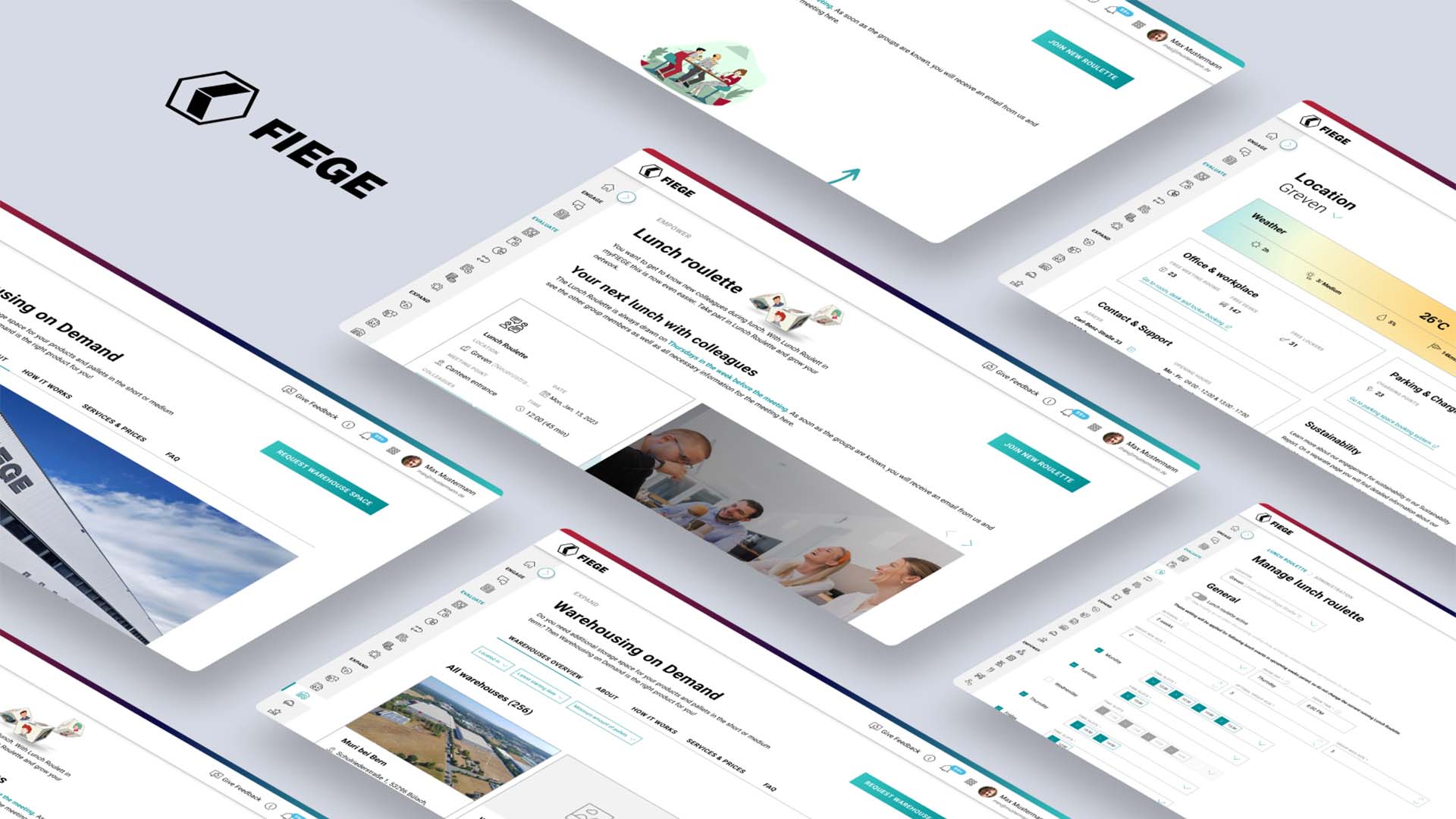 UI Screen Designs of the online platform myFIEGE
