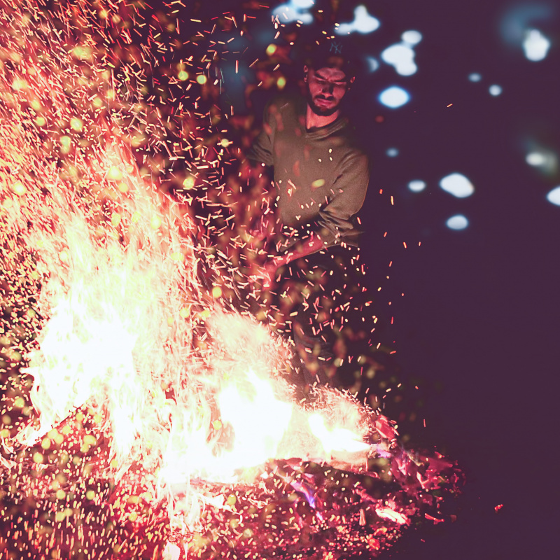 Man at campfire