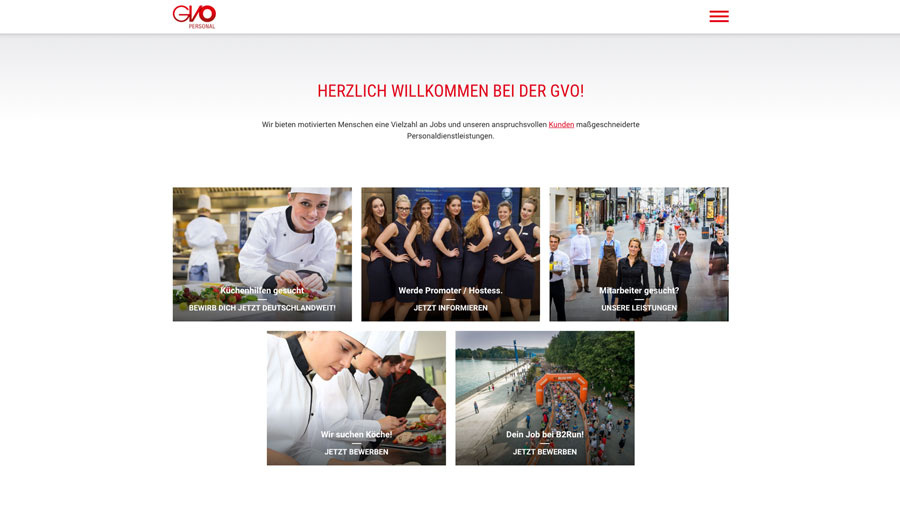 Tätigkeitsbereiche für Servicekräfte auf der GVO Personal Website